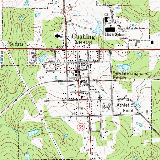 Topographic Map of Cushing Post Office, TX