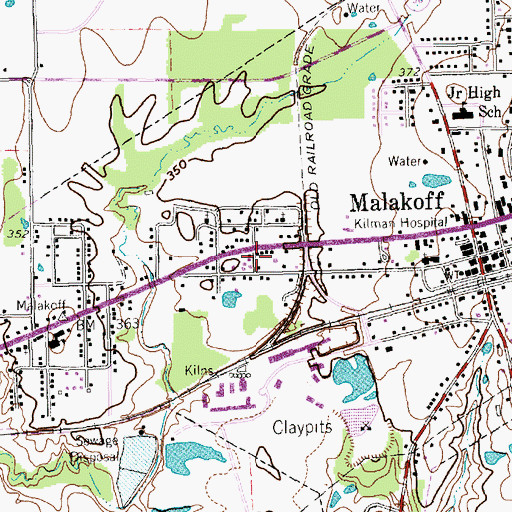 Topographic Map of Malakoff Post Office, TX