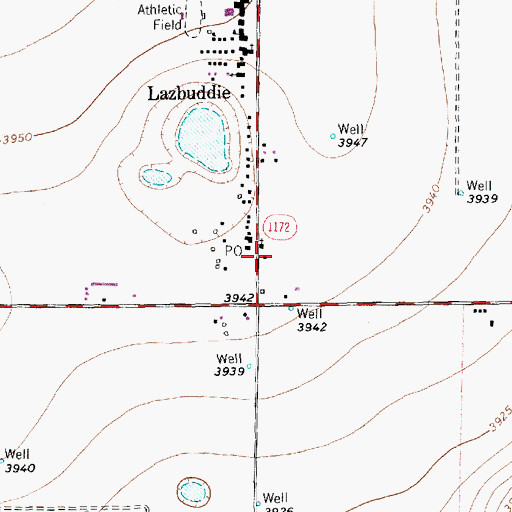 Topographic Map of Lazbuddie Post Office, TX