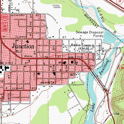 Topographic Map of Junction Post Office, TX