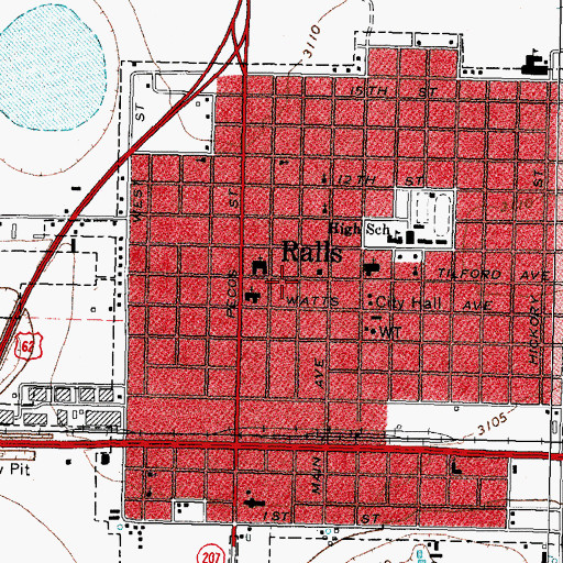 Topographic Map of Ralls Post Office, TX
