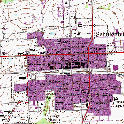 Topographic Map of Schulenburg Post Office, TX
