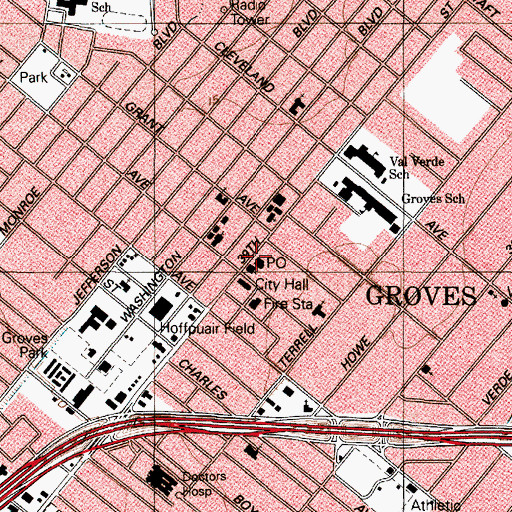 Topographic Map of Groves Post Office, TX