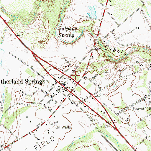 Topographic Map of Sutherland Springs Post Office, TX