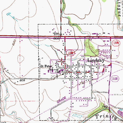 Topographic Map of Lindsay Post Office, TX