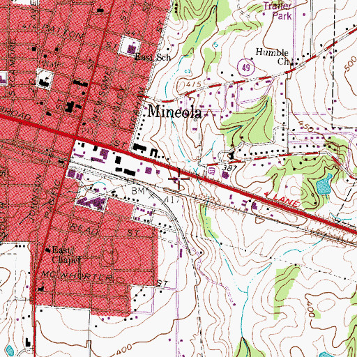 Topographic Map of Mineola Post Office, TX