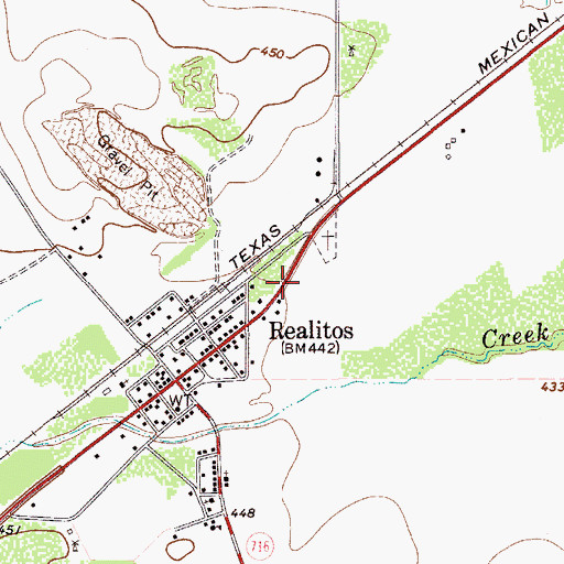 Topographic Map of Realitos Post Office, TX