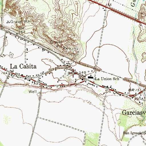 Topographic Map of Garciasville Post Office, TX