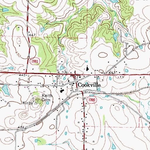 Topographic Map of Cookville Post Office, TX