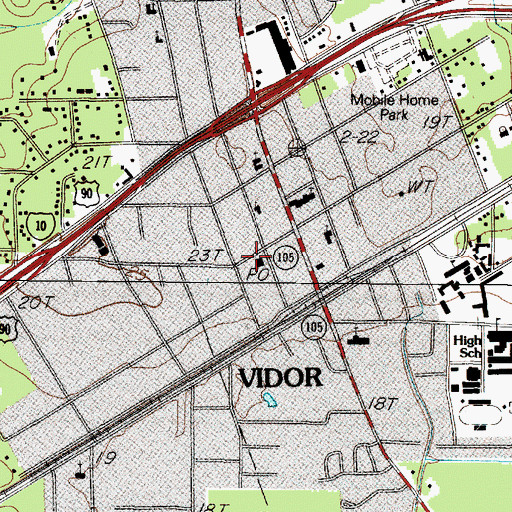 Topographic Map of Vidor Post Office, TX