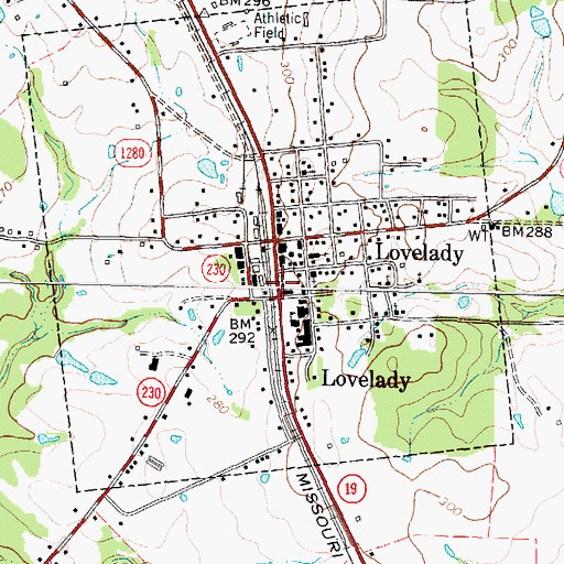 Topographic Map of Lovelady Post Office, TX