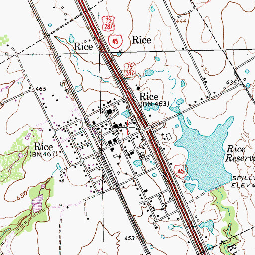Topographic Map of Rice Post Office, TX