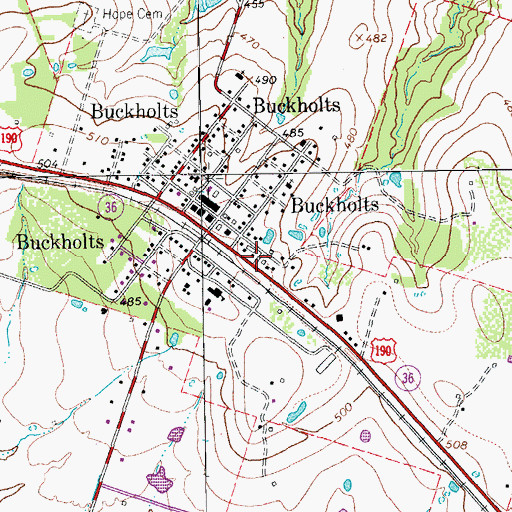 Topographic Map of Buckholts Post Office, TX