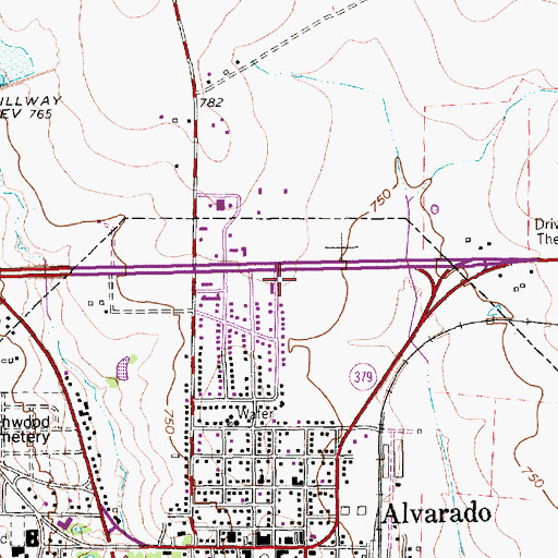 Topographic Map of Alvarado Post Office, TX