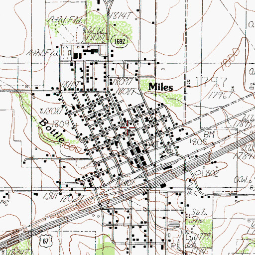 Topographic Map of Miles Post Office, TX