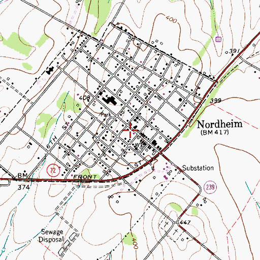 Topographic Map of Nordheim Post Office, TX