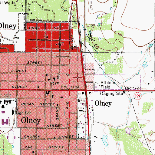 Topographic Map of Olney Post Office, TX