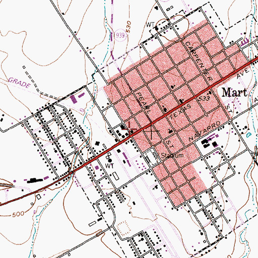 Topographic Map of Mart Post Office, TX