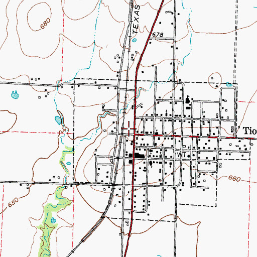 Topographic Map of Tioga Post Office, TX