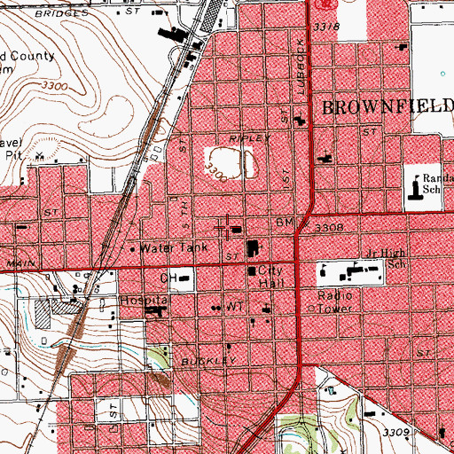 Topographic Map of Brownfield Post Office, TX