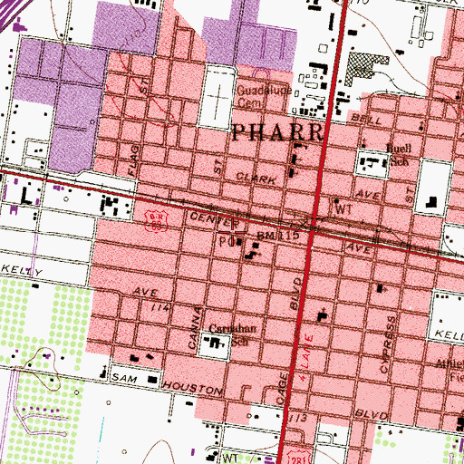 Topographic Map of Pharr Post Office, TX