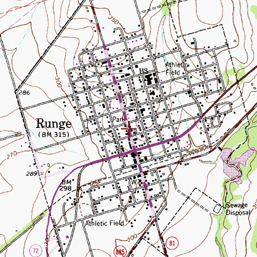 Topographic Map of Runge Post Office, TX