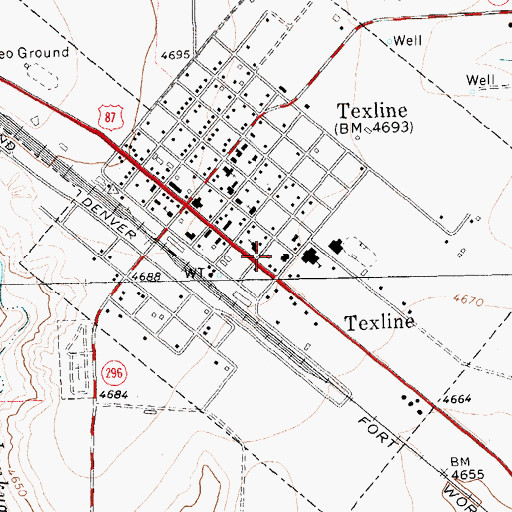 Topographic Map of Texline Post Office, TX