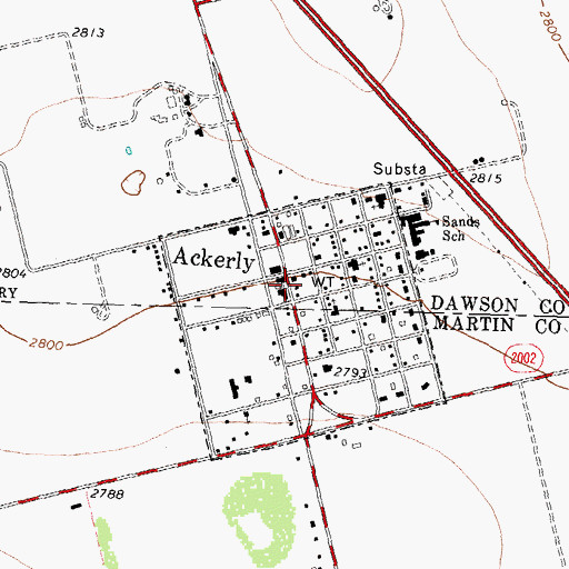 Topographic Map of Ackerly Post Office, TX
