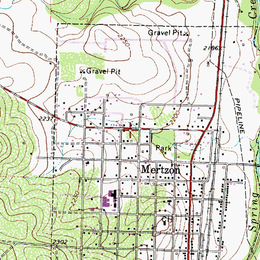 Topographic Map of Mertzon Post Office, TX