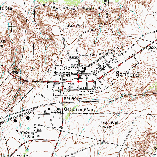 Topographic Map of Sanford Post Office, TX