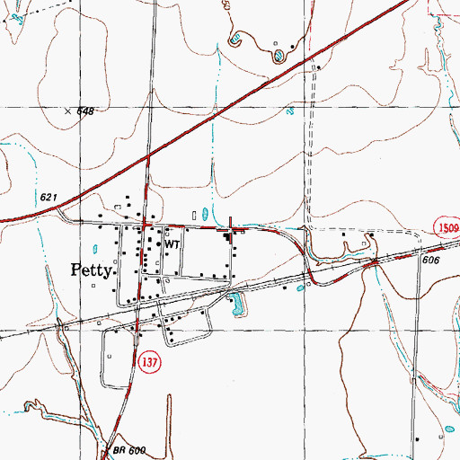 Topographic Map of Petty Post Office, TX