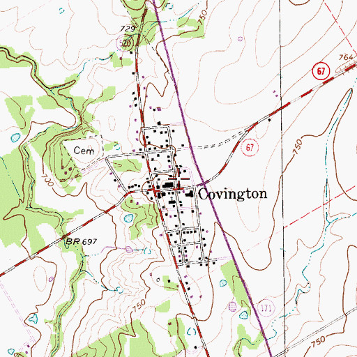 Topographic Map of Covington Post Office, TX