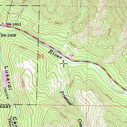 Topographic Map of Prisoner Creek, CA