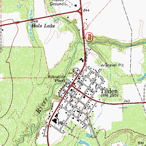 Topographic Map of Tilden Post Office, TX