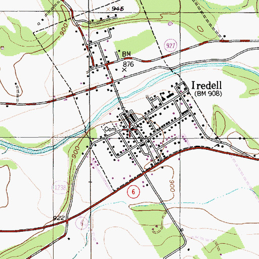 Topographic Map of Iredell Post Office, TX