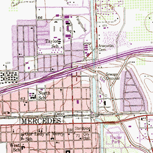 Topographic Map of Mercedes Post Office, TX