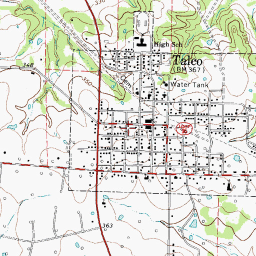 Topographic Map of Talco Post Office, TX