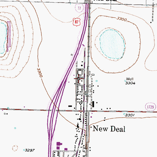 Topographic Map of New Deal Post Office, TX