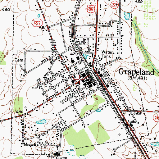 Topographic Map of Grapeland Post Office, TX