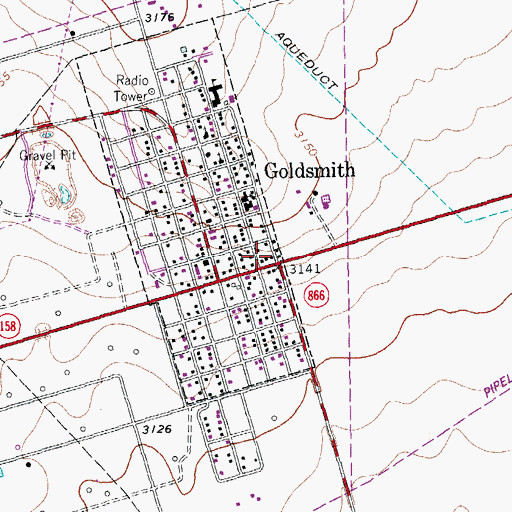 Topographic Map of Goldsmith Post Office, TX
