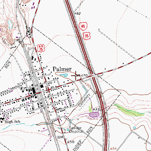 Topographic Map of Palmer Post Office, TX