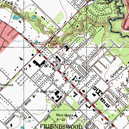 Topographic Map of Friendswood Post Office, TX