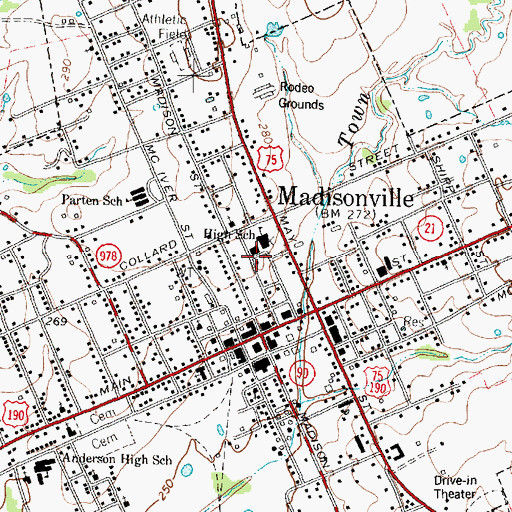 Topographic Map of Madisonville Post Office, TX