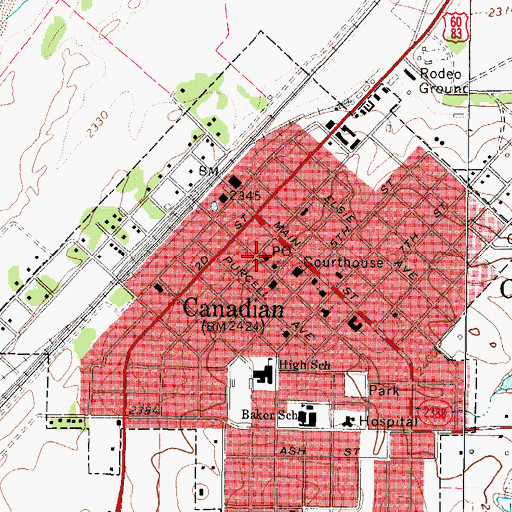 Topographic Map of Canadian Post Office, TX