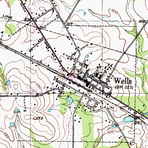 Topographic Map of Wells Post Office, TX