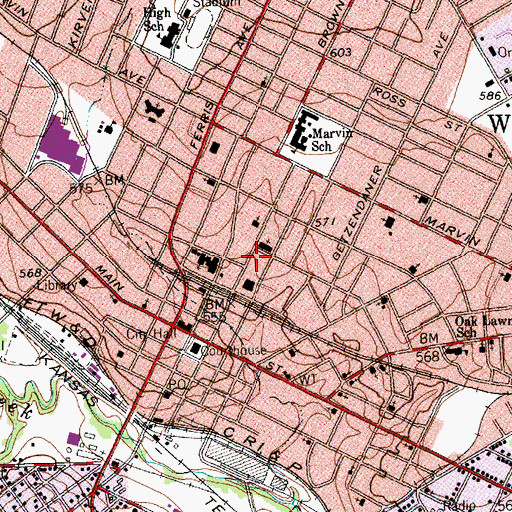Topographic Map of Waxahachie Post Office, TX