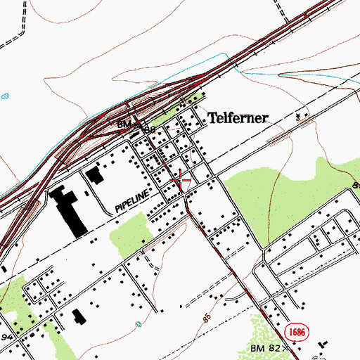 Topographic Map of Telferner Post Office, TX