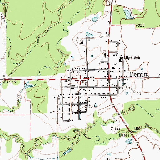 Topographic Map of Perrin Post Office, TX