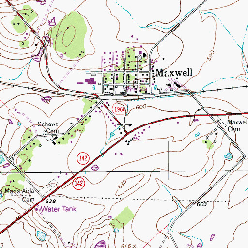 Topographic Map of Maxwell Post Office, TX