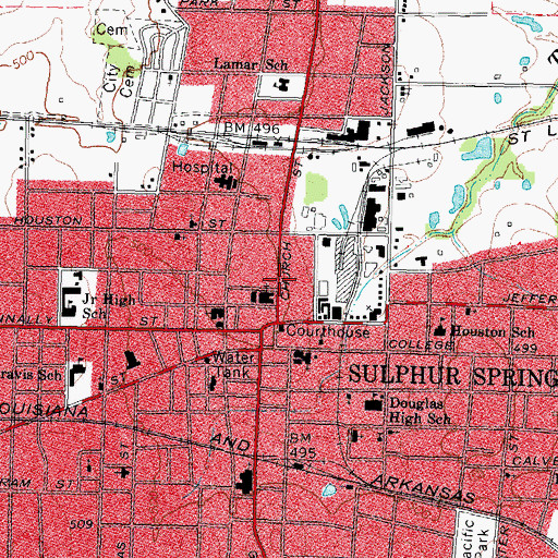 Topographic Map of Sulphur Springs Post Office, TX